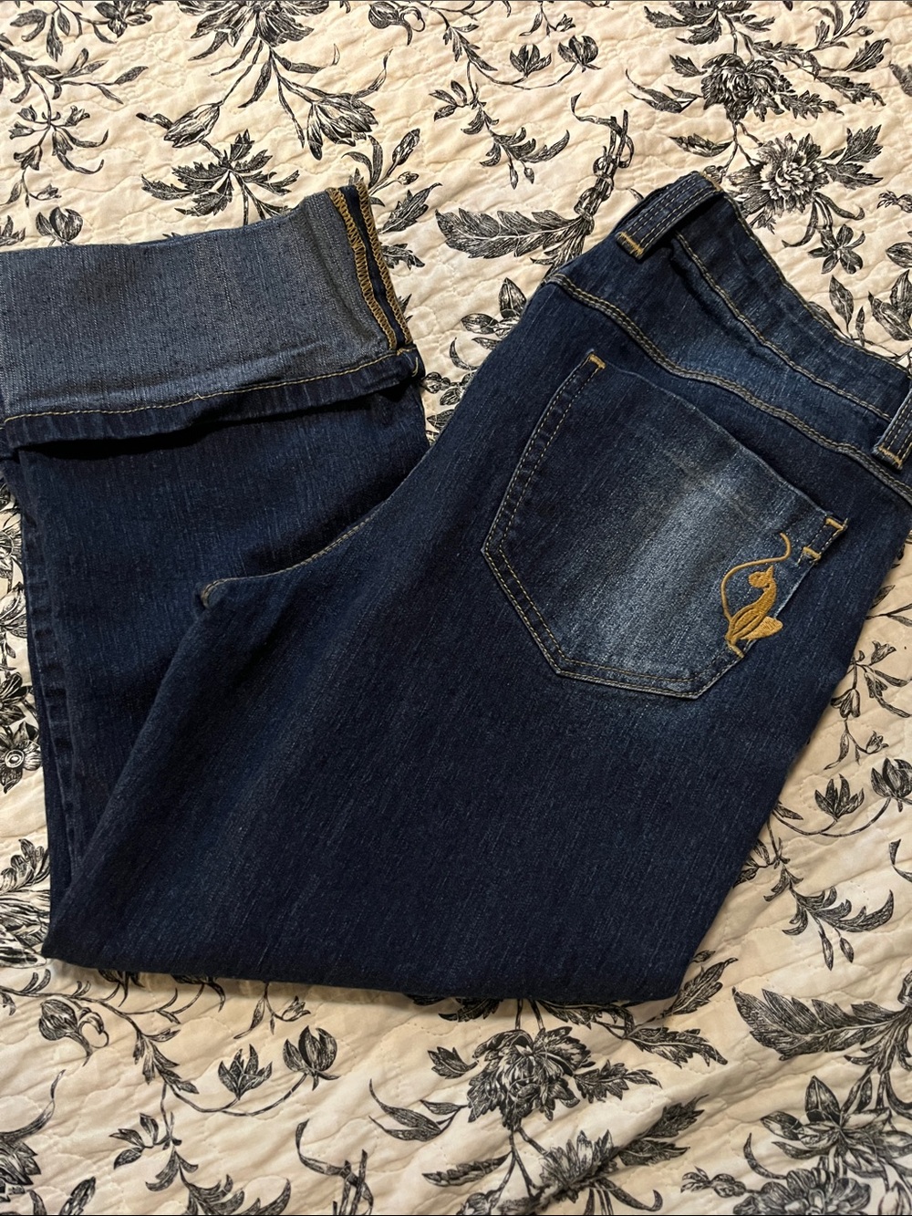 Baby Phat Dark Blue Ankle Jeans with Gold Embroidery